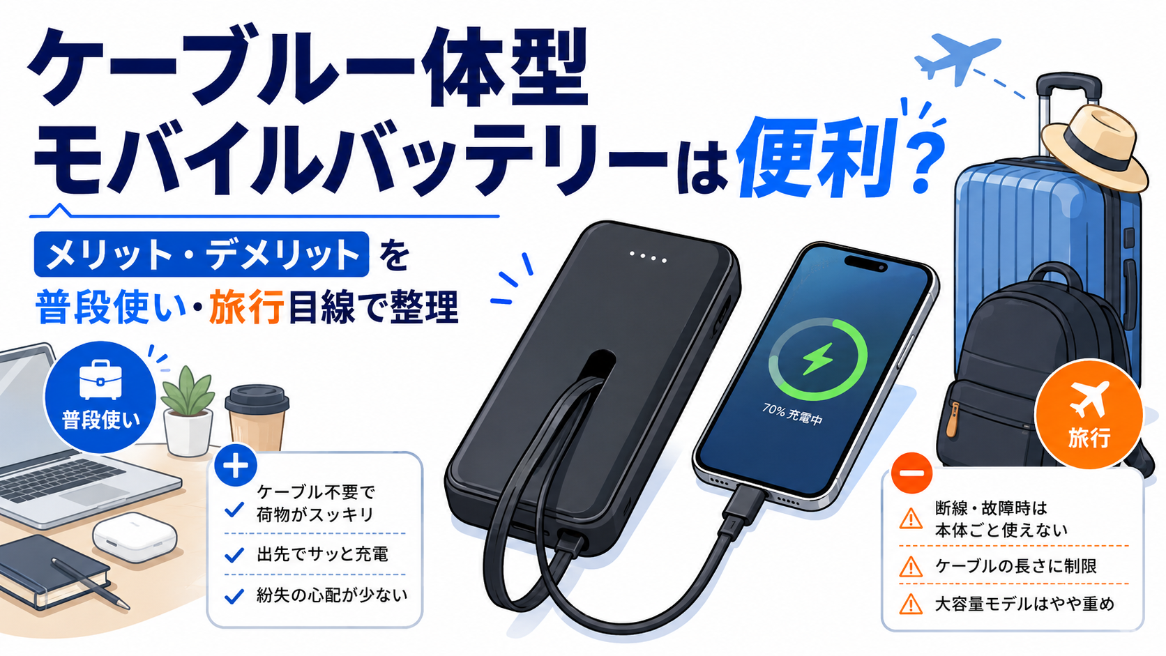 ケーブル一体型モバイルバッテリーのメリット・デメリット