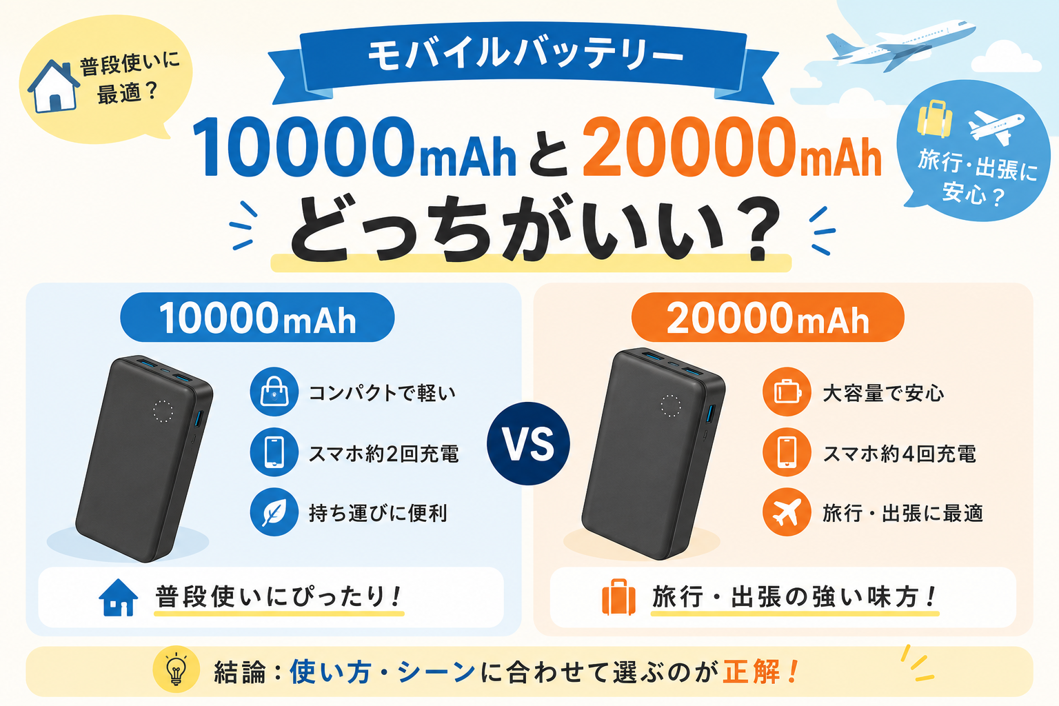 Ankerモバイルバッテリーは10000mAhと20000mAhどっちがいい？普段使い・旅行目線で比較
